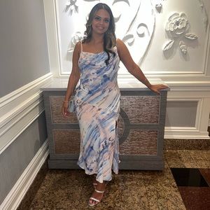 Multicolored Midi Cowl Neck Dress